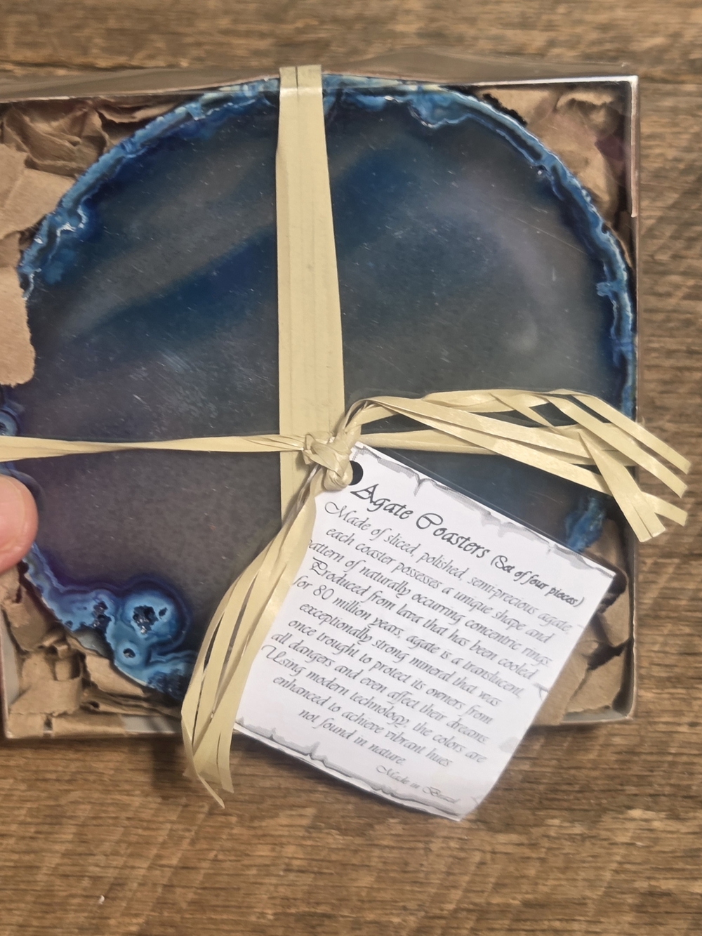 Beautiful Blue Agate Coasters Set of 4 - New & Sealed Gift Box ~ Bin 1E